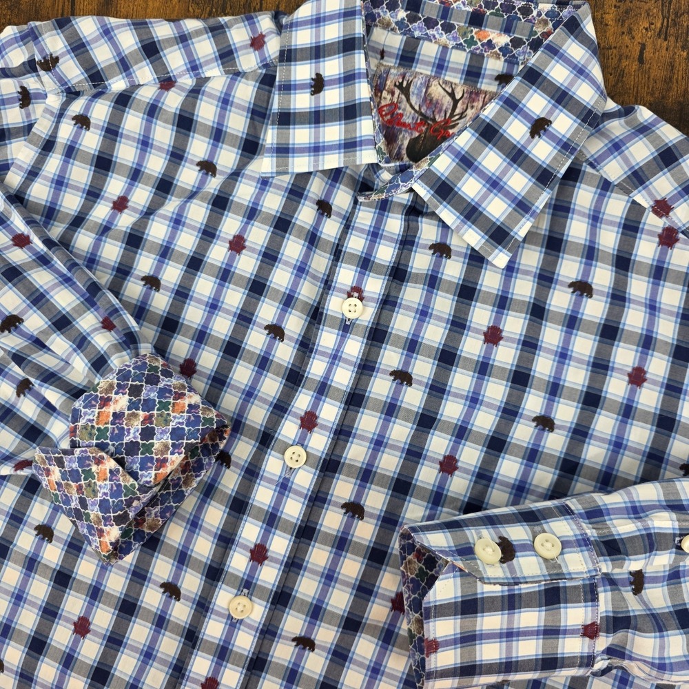Robert Graham Long Sleeve‎ Button Up Classic Fit Blue Plaid Bears Chairs Mens M